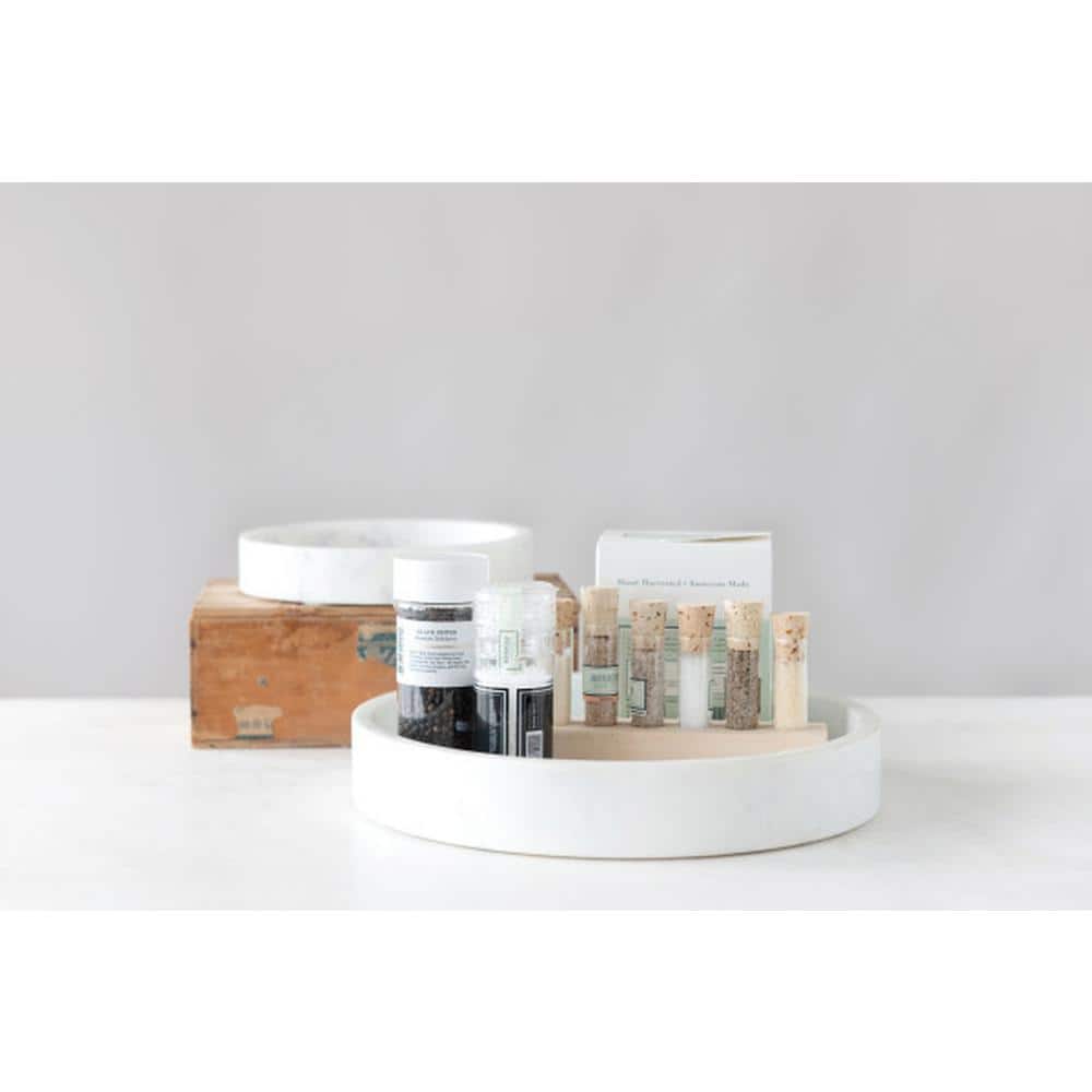 12 in. W x 2 in. H x 12 in. D White Round Marble Tray - Hercitys