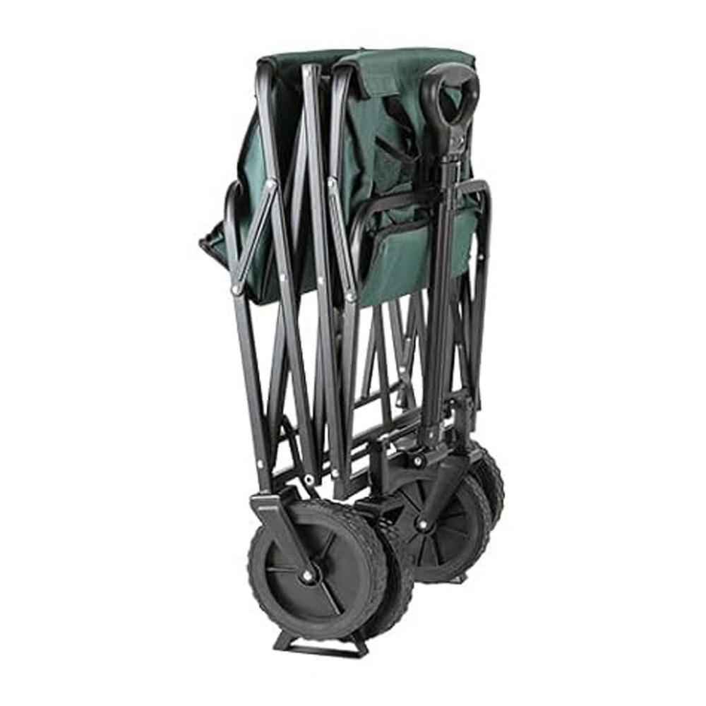 4.9 cu. ft. Fabric PVC Garden Cart, 2-Fold Collapsible Wagon Cart with Metal Frame, Cup Holder, Adjustable Handle, Green - Hercitys