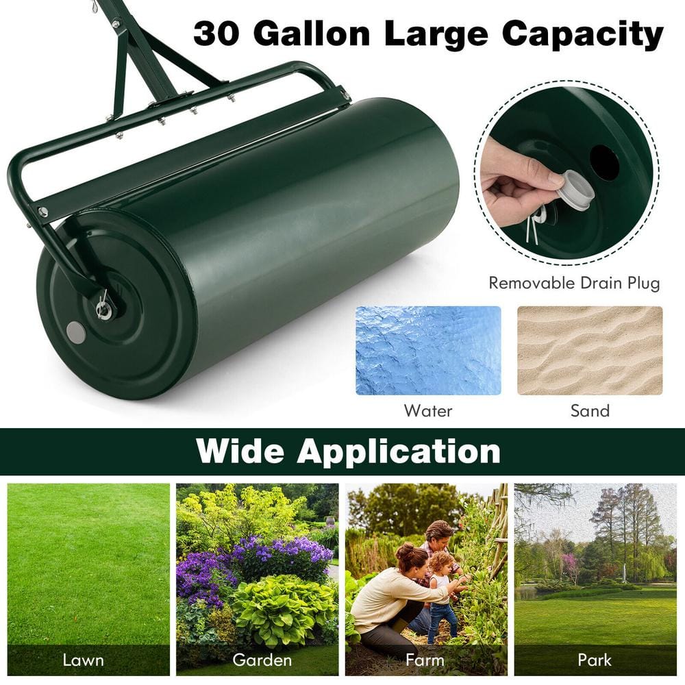 39 in. W Push/Tow Lawn Roller, Green - Hercitys