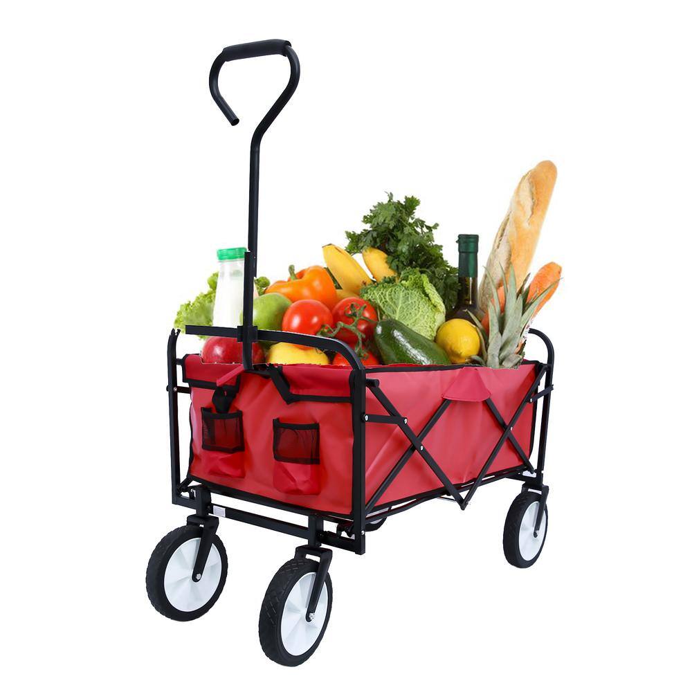 4.7 cu.ft. Metal Folding Wagon Garden Cart Beach Cart in Red - Hercitys