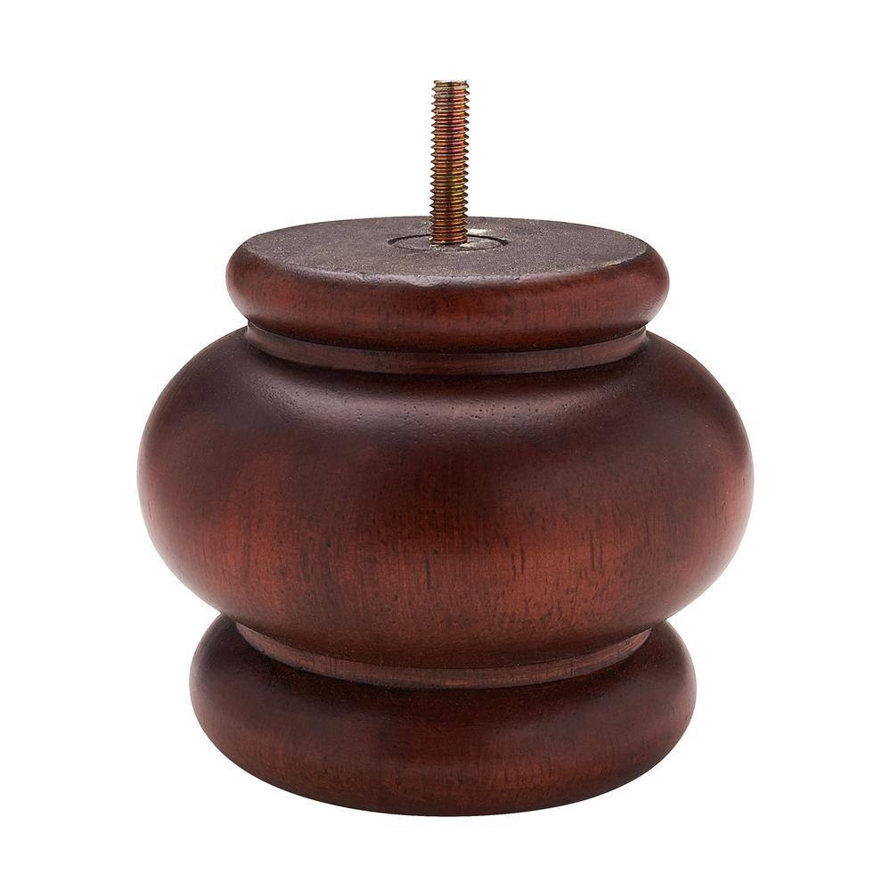 4 in. x 4-7/8 in. Stained Cherry Solid Hardwood Round Bun Foot (4-Pack) - Hercitys