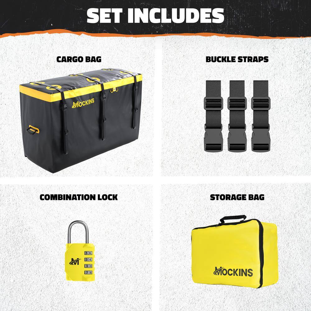 30 cu. ft. Waterproof Cargo Carrier Bag 60 in. x 24 in. x 36 in. Cargo Hitch Bag with Lock Straps and Carry Bag, Yellow - Hercitys