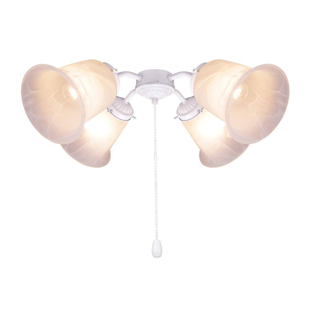 4-Light 9 in. Painted White Ceiling Fan Fitter Light Kit with Pull Chain (1-Pack) - Hercitys