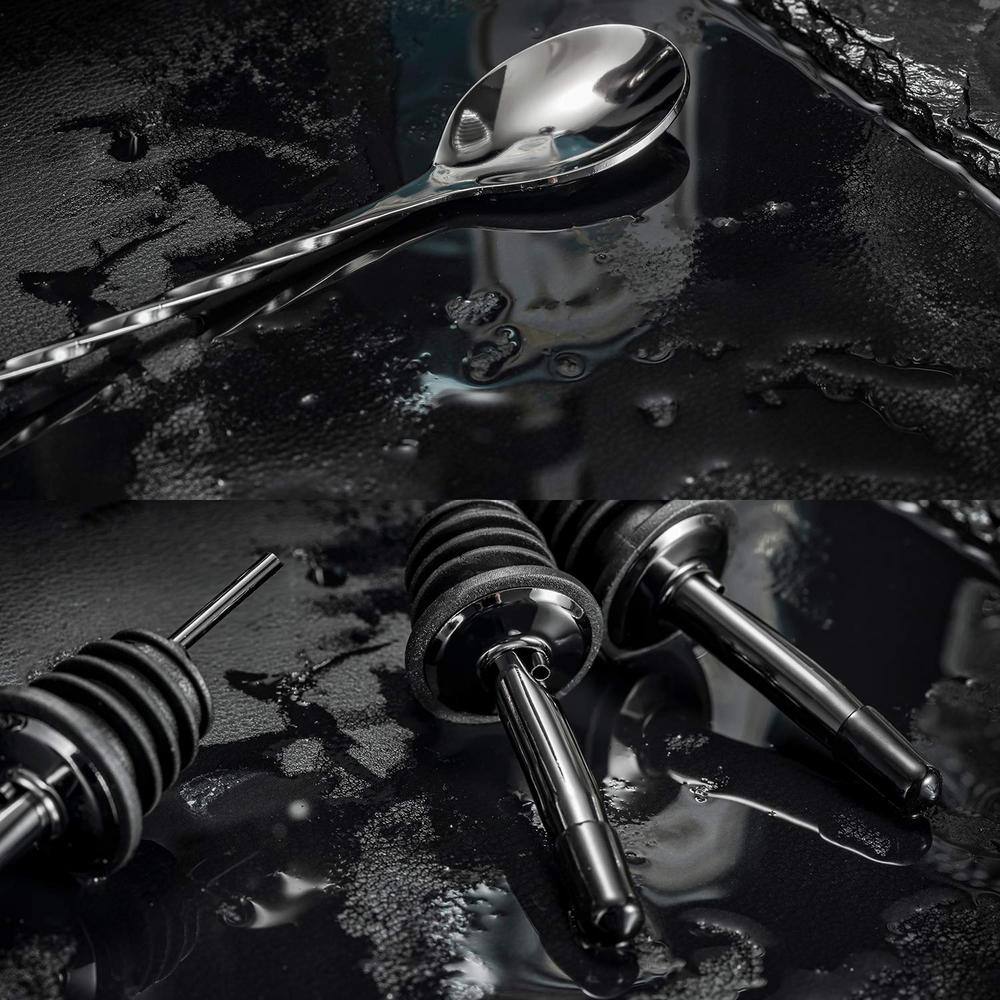 18 oz. and 28 oz. Black 24-Piece Stainless Steel Cocktail Shaker Set with Stand, Velvet Carry Bag and Recipes Cards - Hercitys