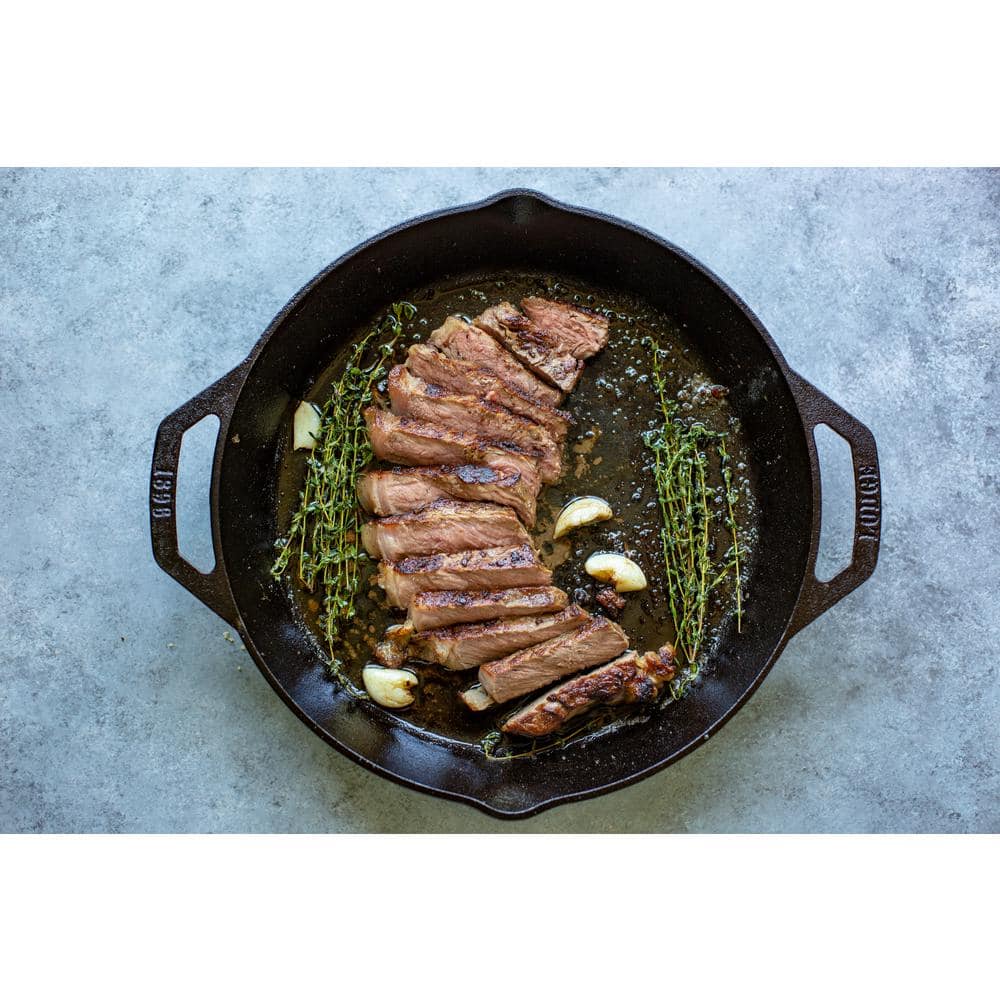 12 in. Cast Iron Skillet in Black with Dual Handles - Hercitys