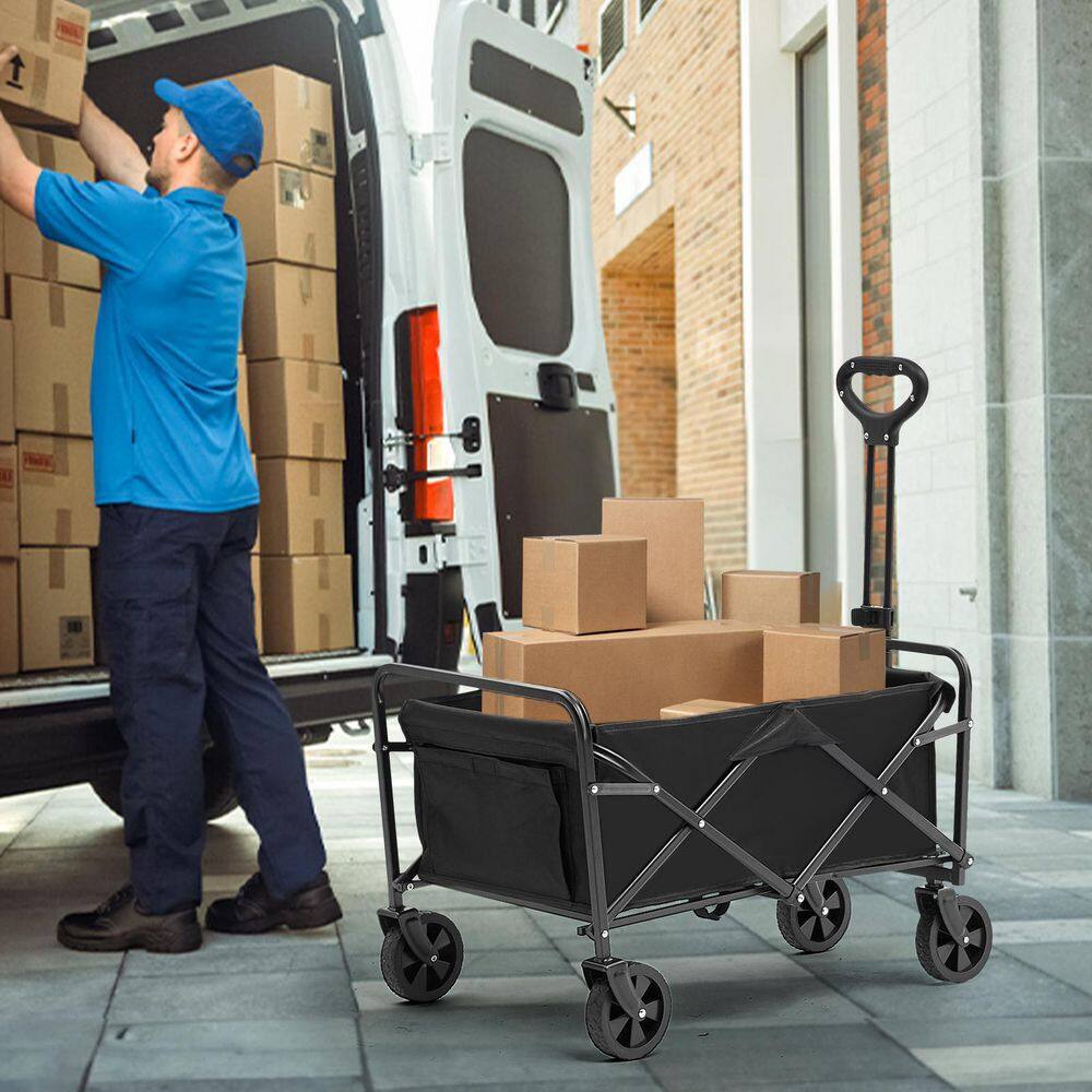 2 cu. ft. Steel Garden Cart Collapsible Folding Wagon, Beach Wagon Cart with All-Terrain 5 in. Wheels Heavy-Duty Folding - Hercitys