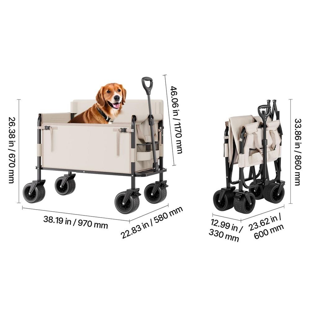 12.7 cu. ft. Collapsible Folding Wagon 550 lb. Load Fabric Utility Wagon, 2 in 1 Foldable Garden Carts Converts to Bench - Hercitys