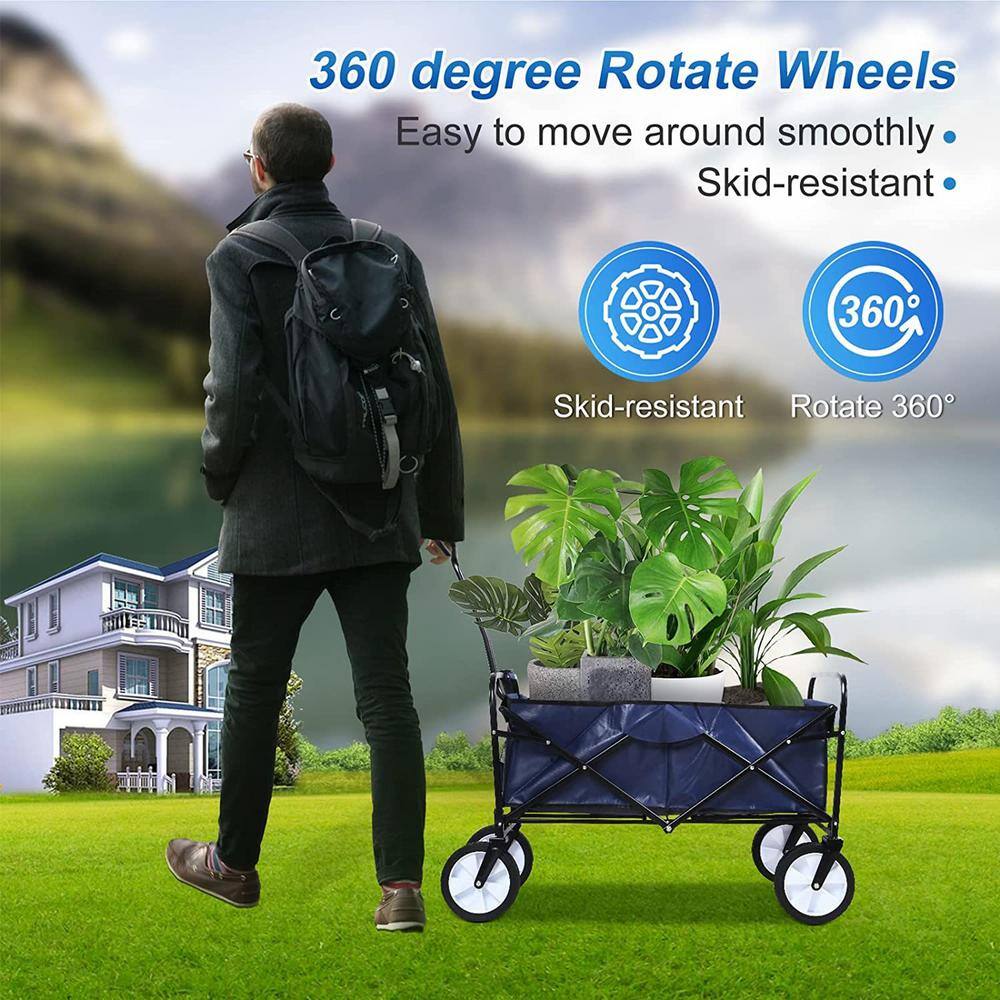 3 cu. ft. Steel Collapsible Garden Cart with 360-Degree Swivel Wheels and Adjustable Handle, 220 lbs. Weight Capacity - Hercitys