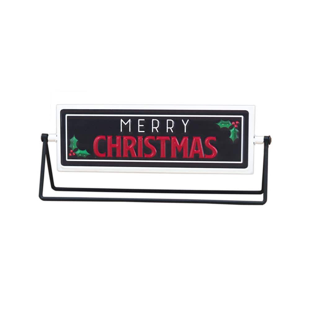 4.875 in. Merry Christmas or Ho Ho Ho Metal Rotating Tabletop Sign - Hercitys