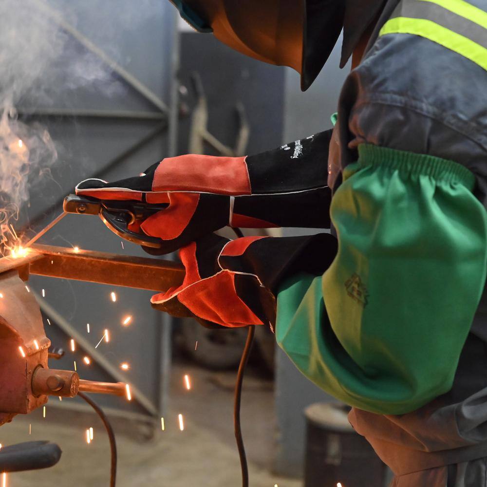 21 in. Extra Long High Visibility Green Flame-Resistant Cotton Welding Sleeves, FR Sleeves with Open Elastic - Hercitys