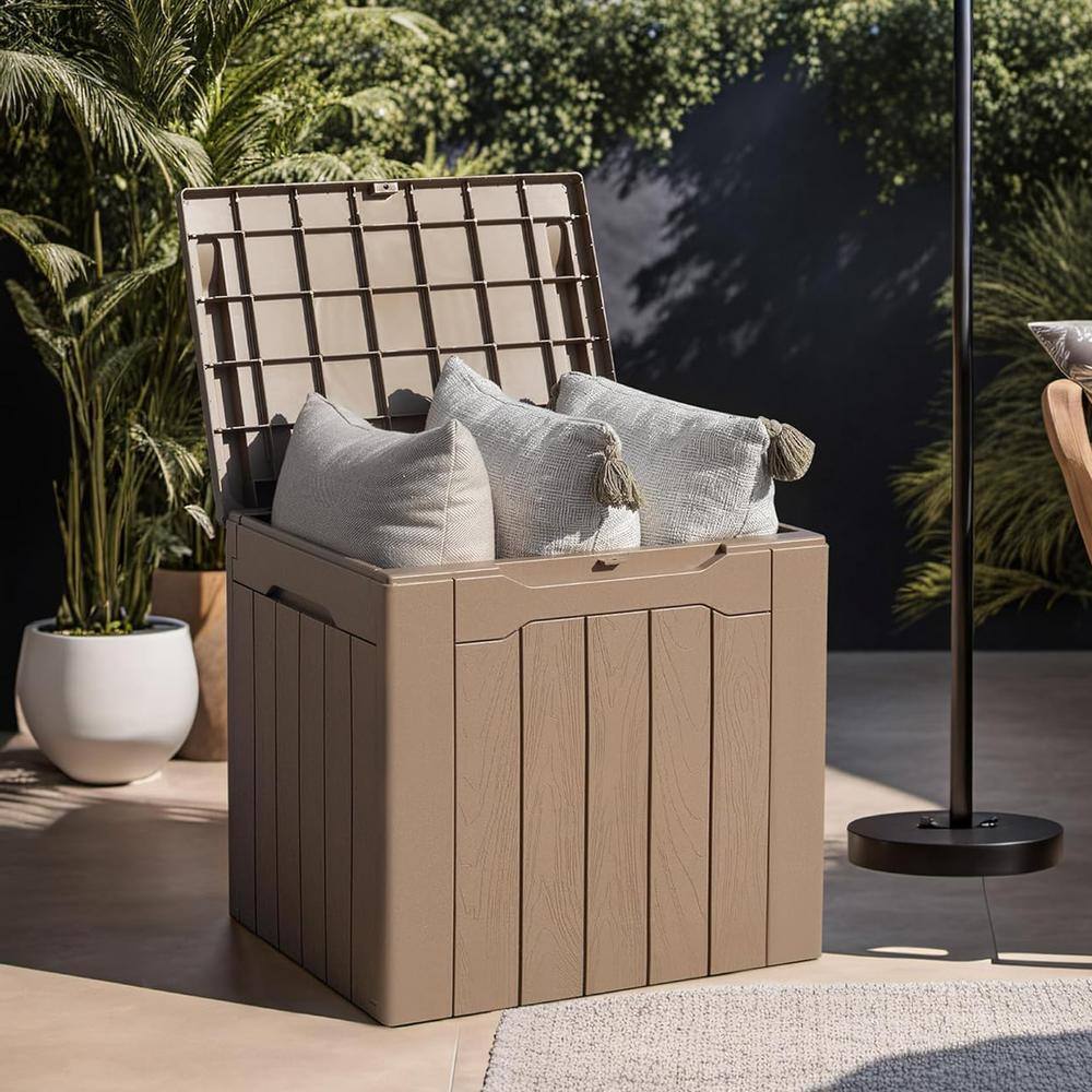 31 Gal. Light Brown Waterproof Resin Deck Box with Lockable Lid - Hercitys