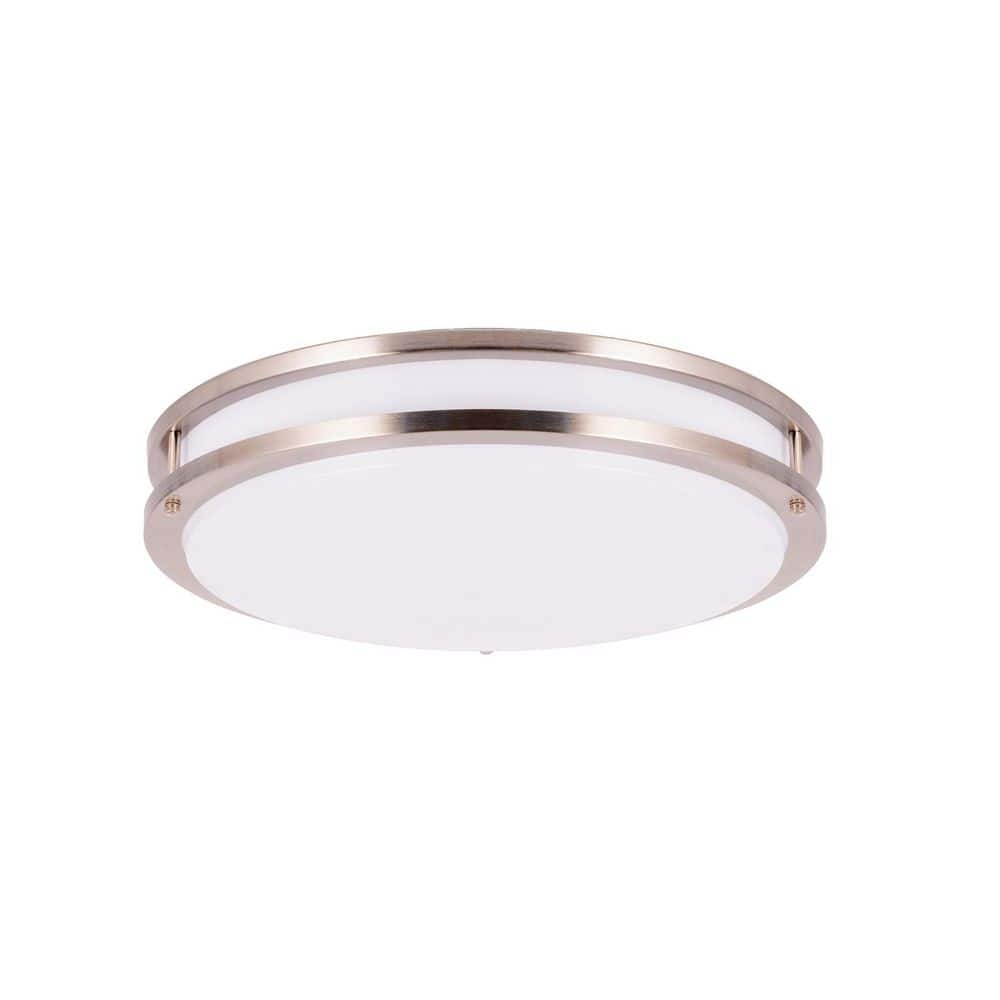14 in. Brushed Nickel Selectable LED Round Double Ring Flush Mount 3 Color Adjustable Dimmable - Hercitys