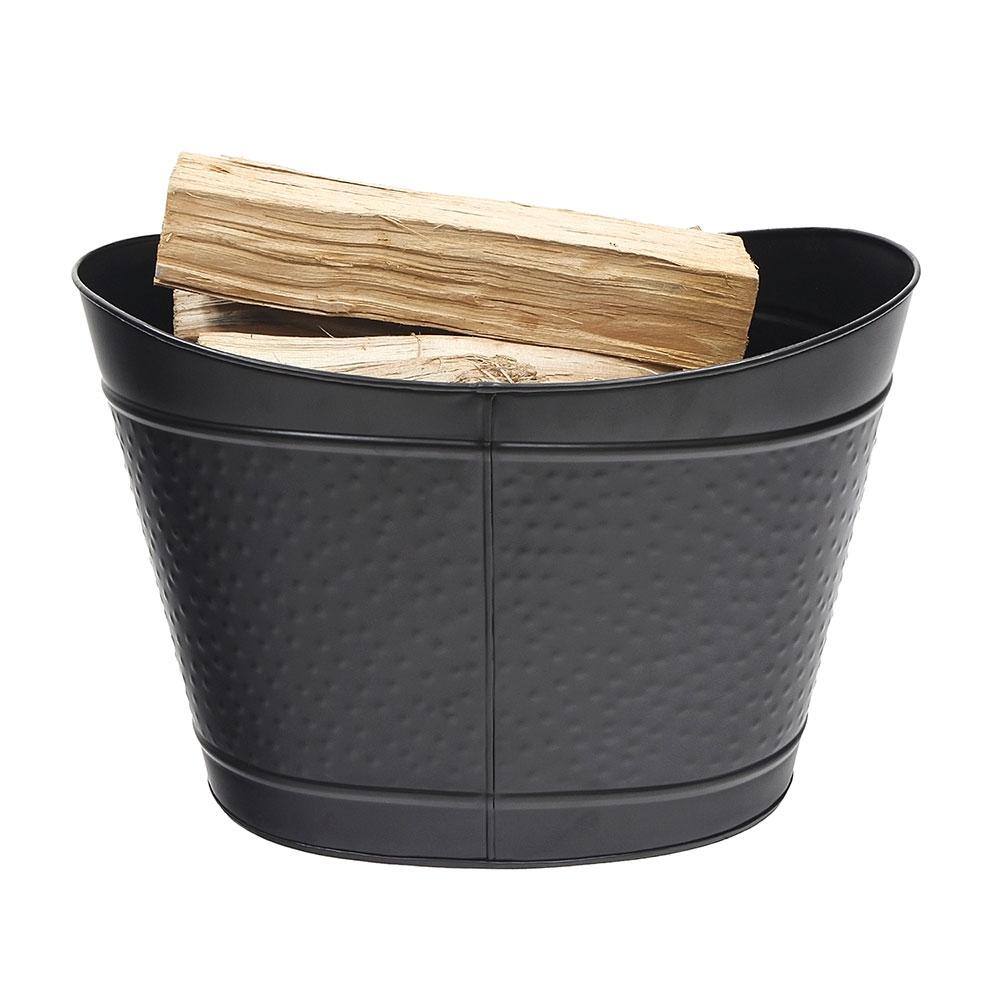 23.25 in. L Black Oval Wood Bin Fireplace Log Holder - Hercitys