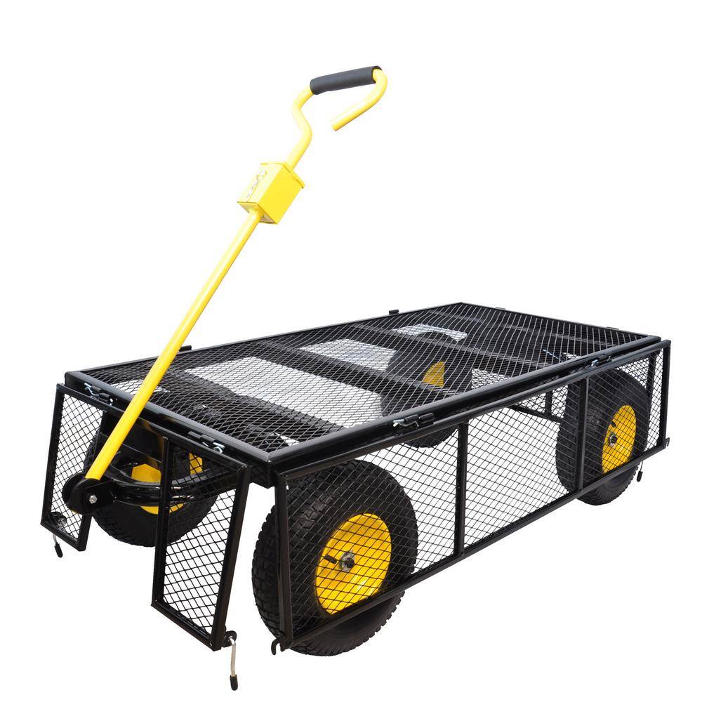 5 cu. ft. Metal Black Yellow Big Wagon Cart Garden Cart Trucks - Hercitys