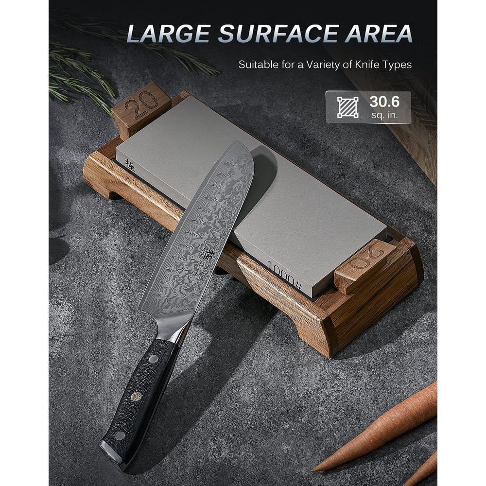 1000 and 6000 Grit Sharpening Stone Aluminum Oxide Manual Whetstone Kit with Angle Guides, Wood Base, Rust Remover - Hercitys