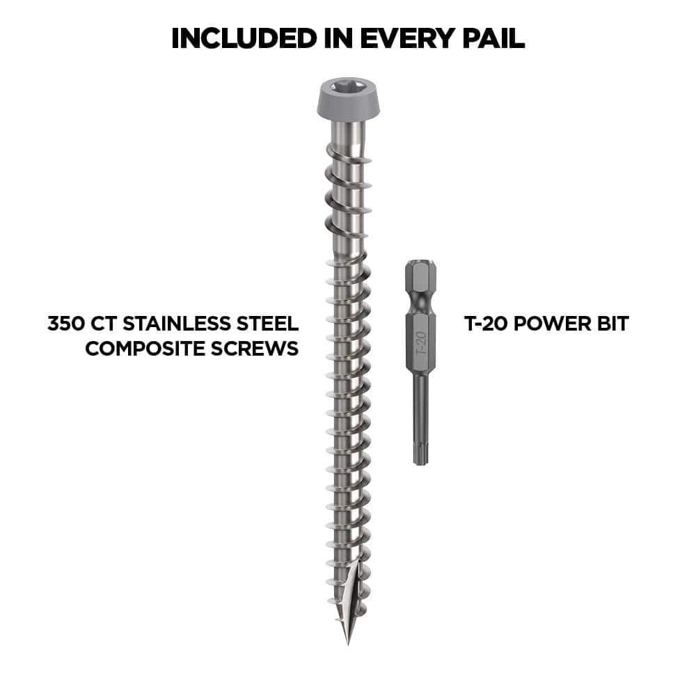 #10 2-1/2 in. 316 Stainless Steel Star Drive Gray Composite Deck Screws (350-Count) - Hercitys