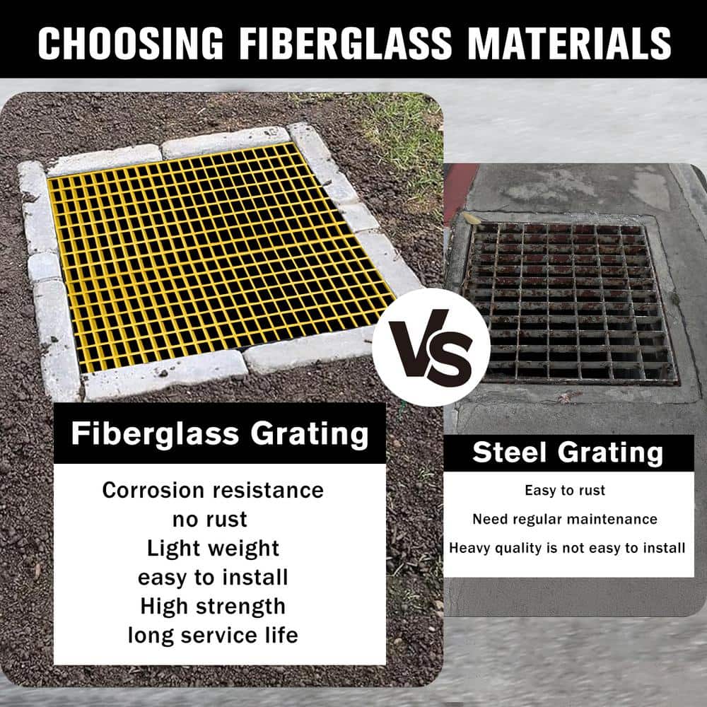 1 ft. x 1 ft. x 1 in. Fiberglass Molded Grating, 1.5 in. x 1.5 in. x 1 in., Yellow - Hercitys