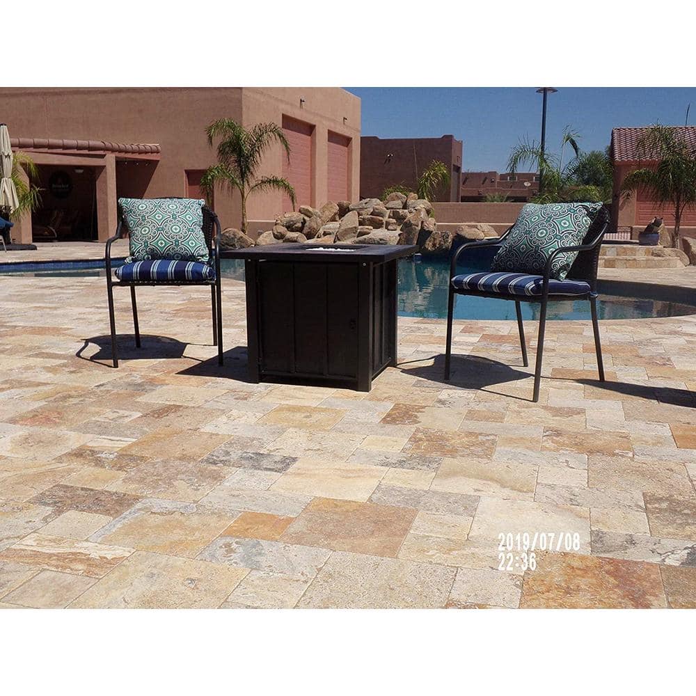 40,000 BTU 30 in. Square Brown Tile Top Propane Fire Pit - Hercitys