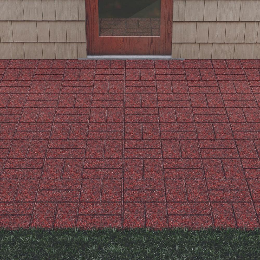 16 in. x 16 in. x 3/4 in. Black/Red Blended Dual-Sided Rubber Paver (9-Pack) - Hercitys