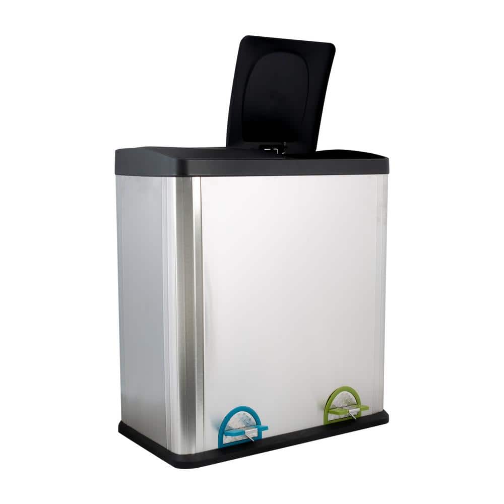 15.85 Gal. Stainless Steel 2-Compartment Touchless Recycle Bin Waste Containers - Hercitys