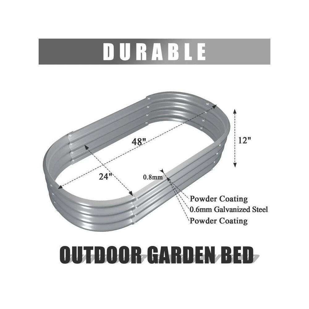 4 x 2 x 1 ft. Light Grey Metal Oval Raised Garden Beds (2-Pack) - Hercitys