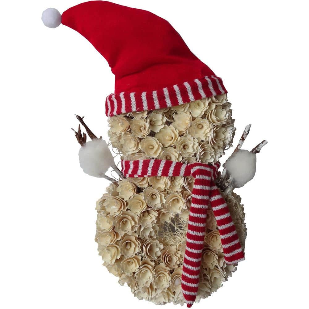 25 in. Artificial Christmas Snowman Wreath with Red Hat and Striped Scarf - Hercitys
