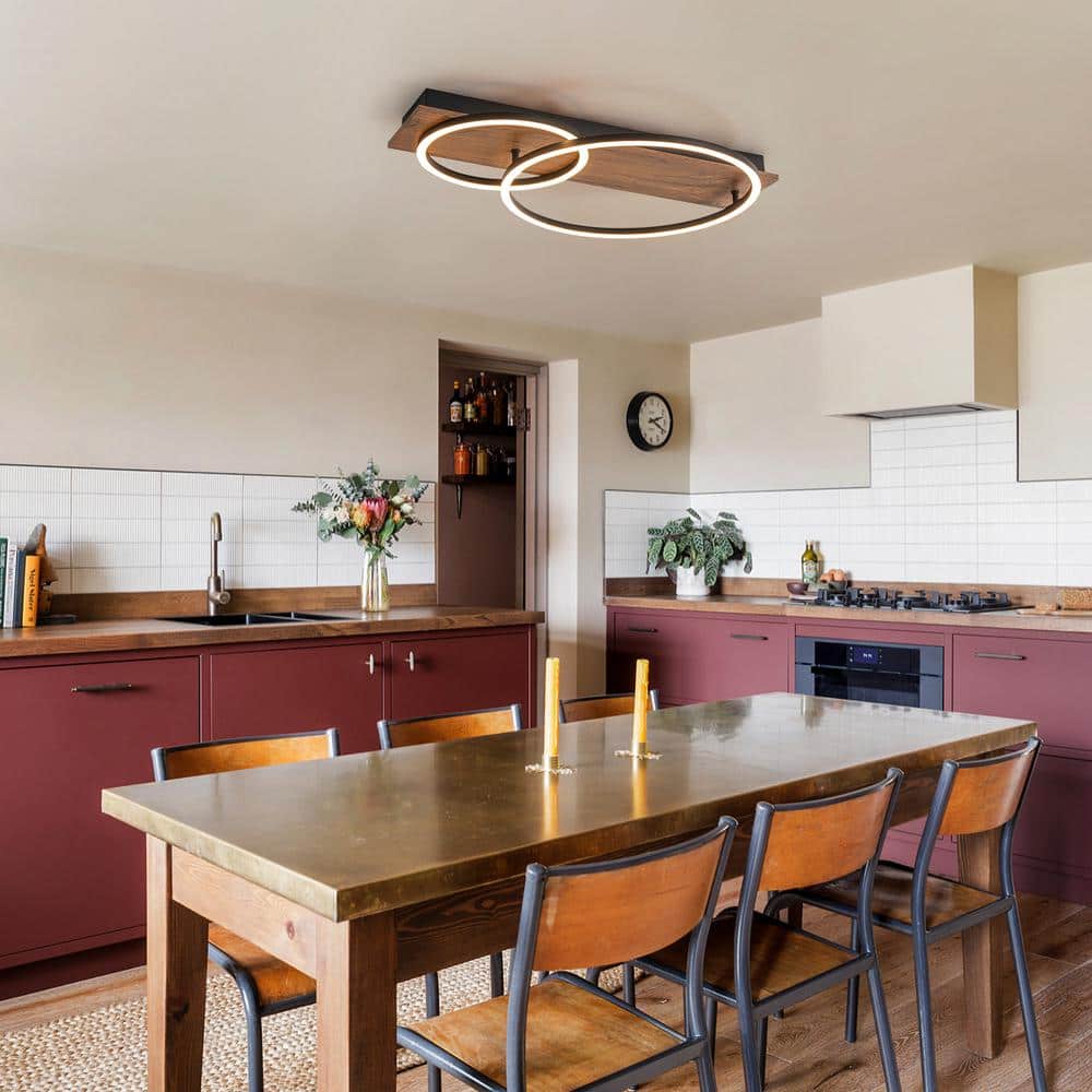 23.6 in. 2-Light Farmhouse Wood Integrated LED Flush Mount Ceiling Light - Hercitys