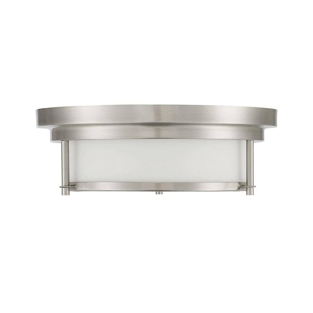 13 in. W x 4.5 in. H 2-Light Brushed Nickel Flush Mount Light with White Glass Cylindrical Shade - Hercitys