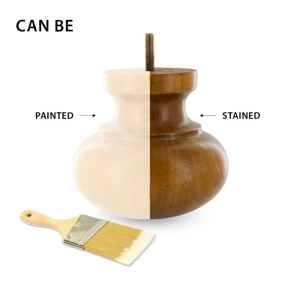 4 in. x 3-1/8 in. Unfinished Solid Hardwood Round Bun Foot (4-Pack) - Hercitys