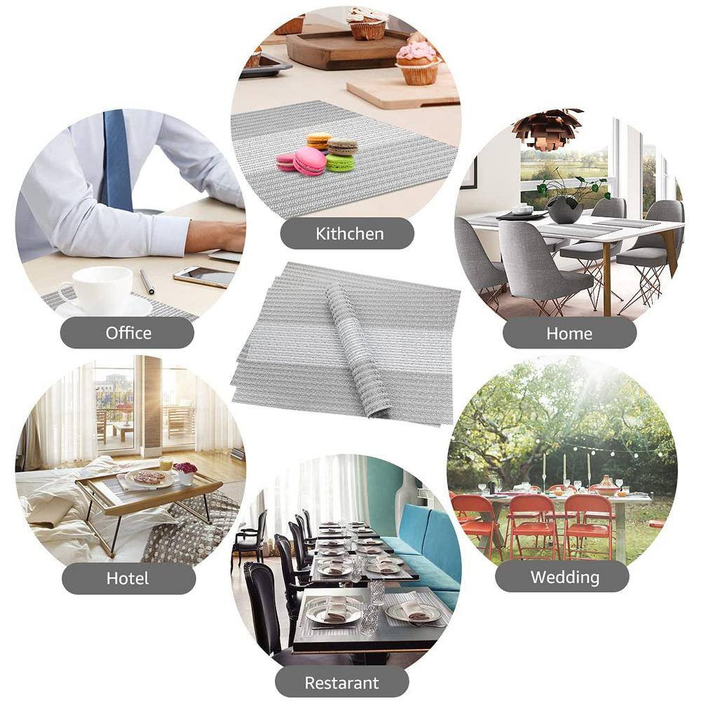 18 in. x 12 in. Grey Glitter Vinyl Weave Placemats (Set of 4) - Hercitys