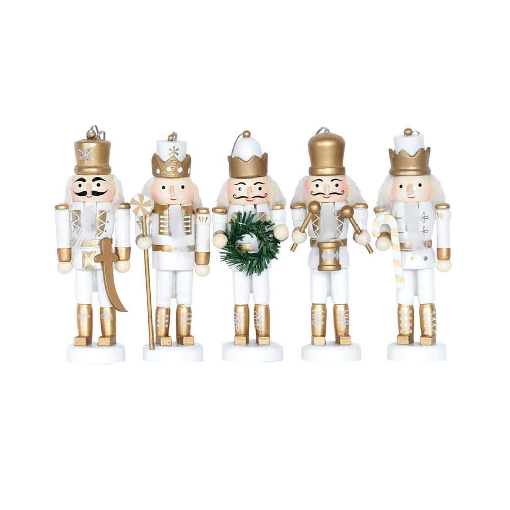 5 in. White and Gold Nutcracker (Set of 5) - Hercitys