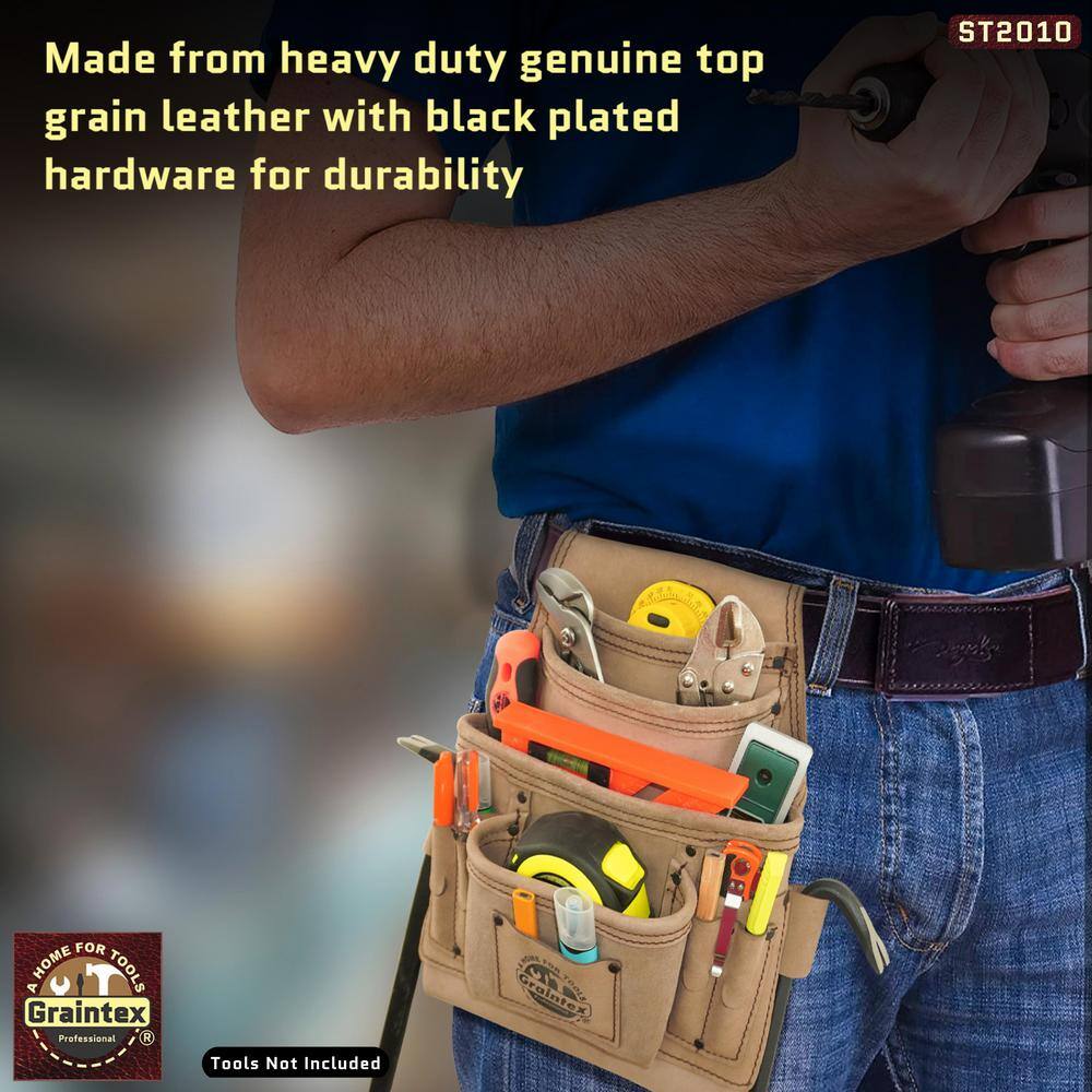 10 Pocket Beige Top Grain Leather Nail and Tool Pouch - Hercitys
