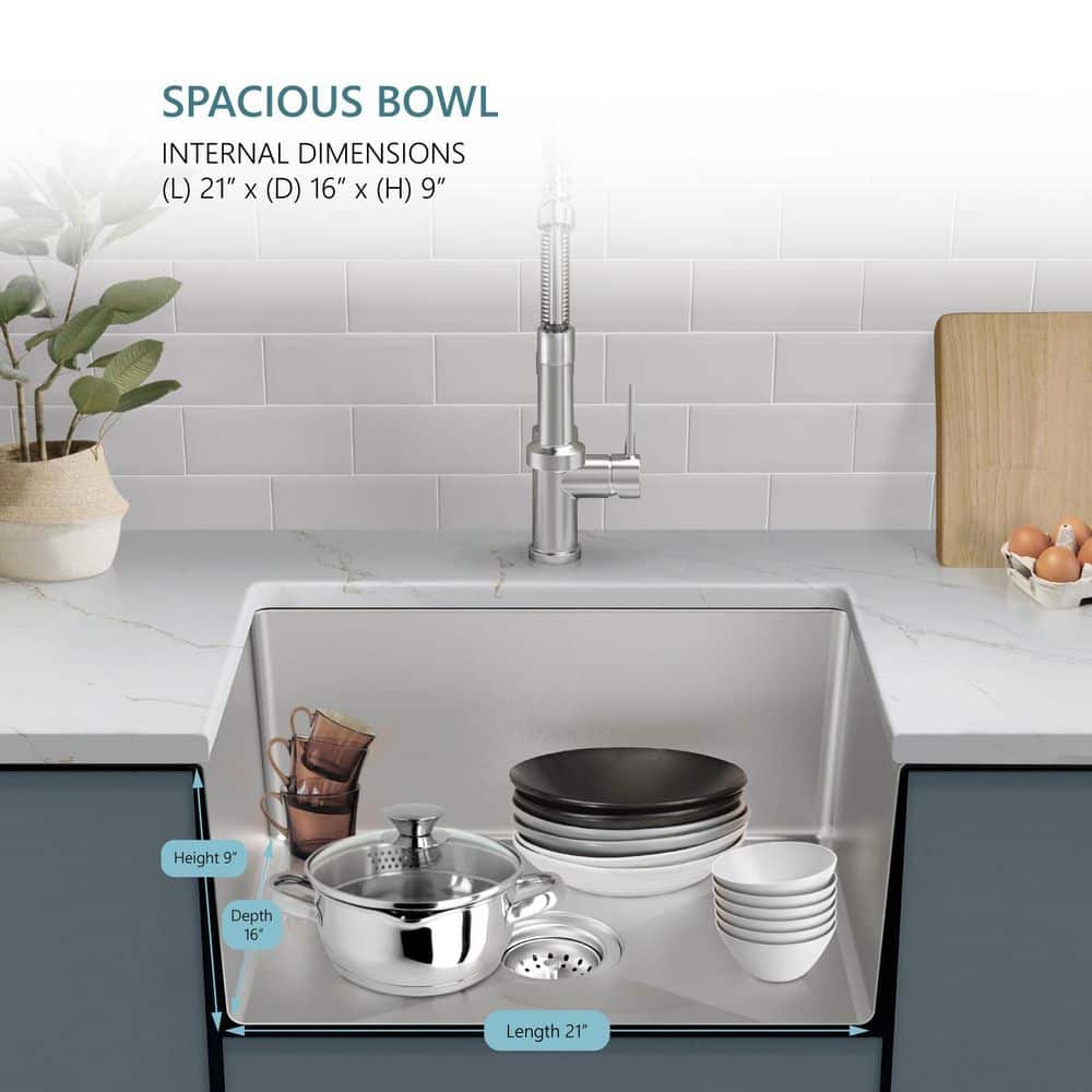 23 in. Single Bowl 18-Gauge Stainless Steel Undermount Small Radius Kitchen Sink - Hercitys