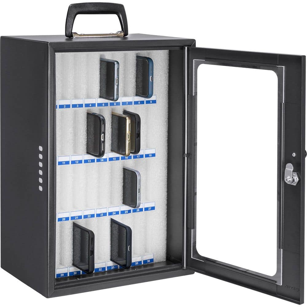 36-Capacity Smartphone Lock Box with Key Lock and Carry Handle - Hercitys