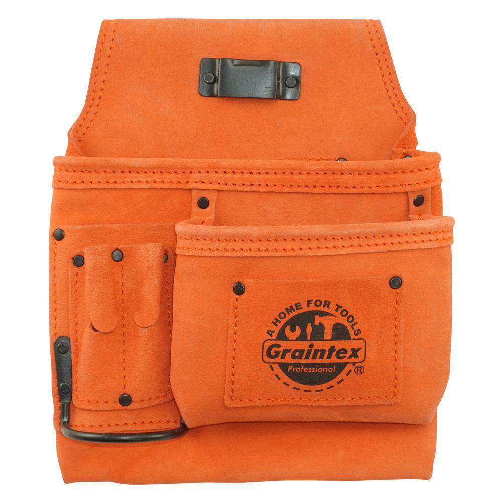 5-Pocket Right Handed Orange Suede Leather Nail and Tool Pouch - Hercitys