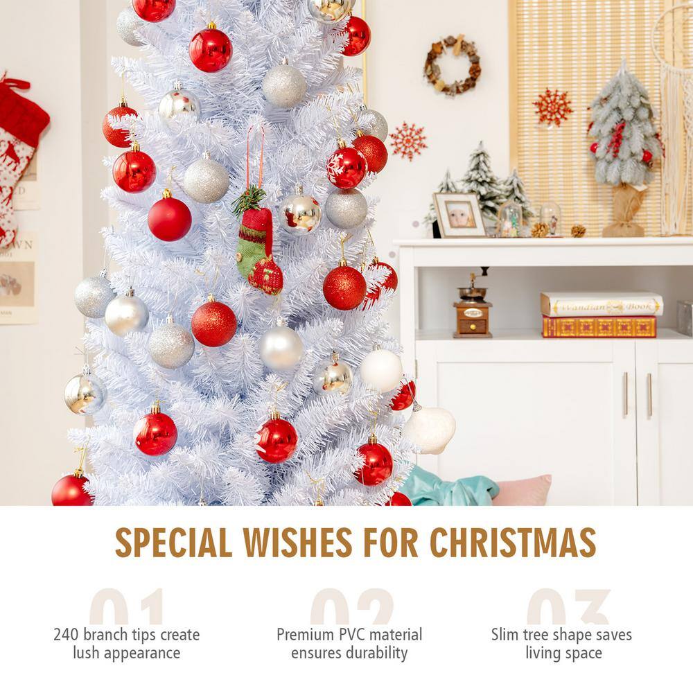 5 ft. Unlit Pencil White Artificial Christmas Tree Leafy Slim Xmas Tree - Hercitys