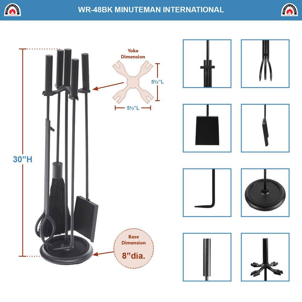 30.25 in. Tall 5-Piece Black Contemporary Bedford Fireplace Tool Set - Hercitys