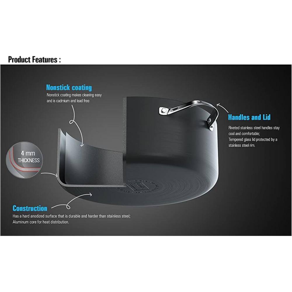3 qt. Hard-Anodized Aluminum Nonstick Sauce Pan in Black with Glass Lid - Hercitys