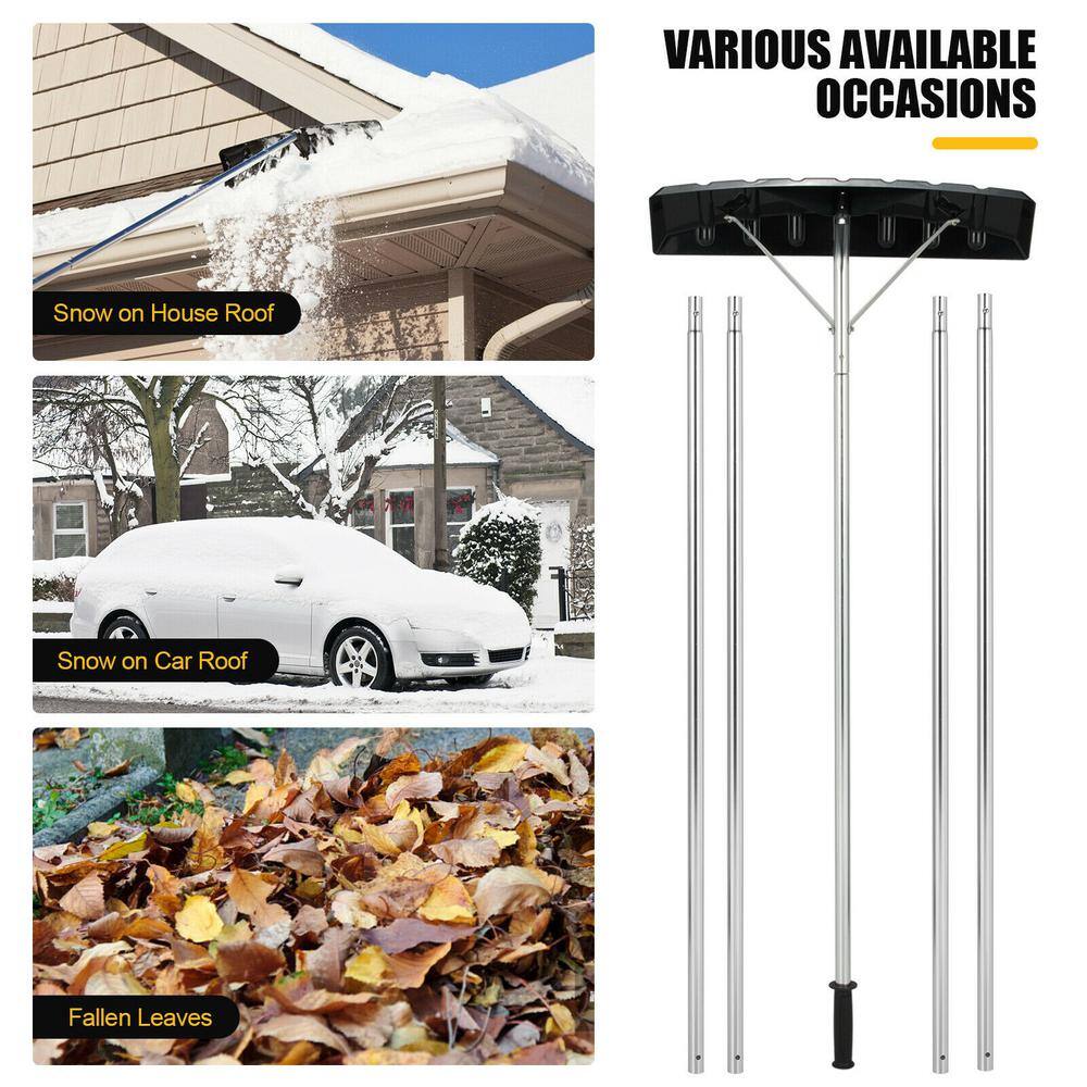 57 in. to 240 in. Extendable Aluminum Snow Roof Rake with Anti-slip Handle - Hercitys