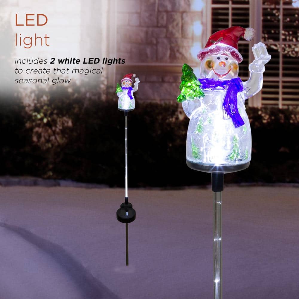 34 in. Tall Solar Snowman Fiber Optic Garden Stake with LED Lights, Set of 2 - Hercitys