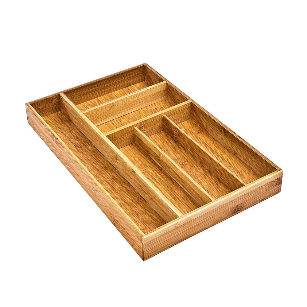 11.75 in. x 18 in. x 2 in. Bamboo Utensil Drawer Organizer Tray - Hercitys