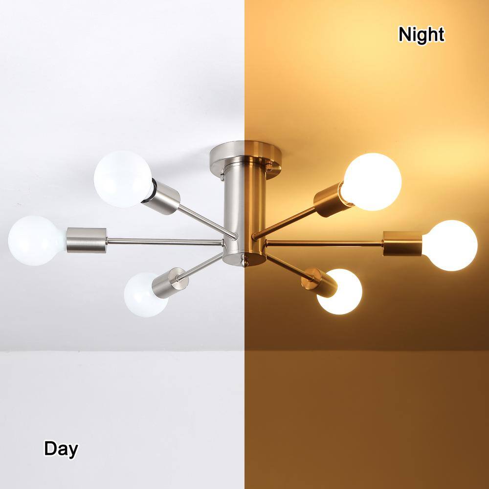 21.84 in. 6-Light Nickel Sputnik Transitional Flush Mount Ceiling Lights - Hercitys