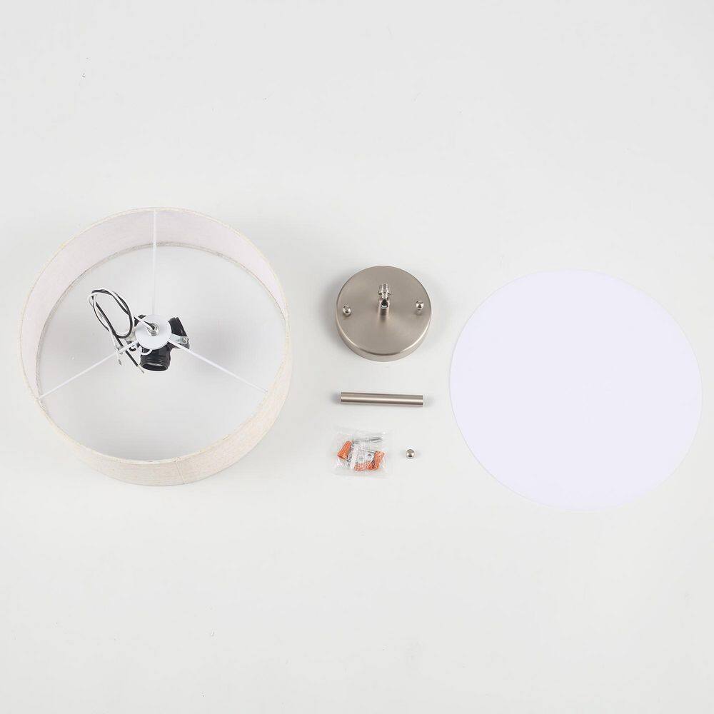 12.6 in. 3-Light Nickel Farmhouse Drum Semi-Flush Mount Light with Linen Cover - Hercitys