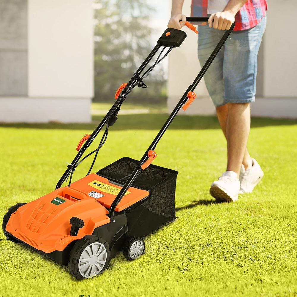 13 in. 12 Amp Corded Scarifier Electric Lawn Dethatcher w/40L Collection Bag Orange - Hercitys