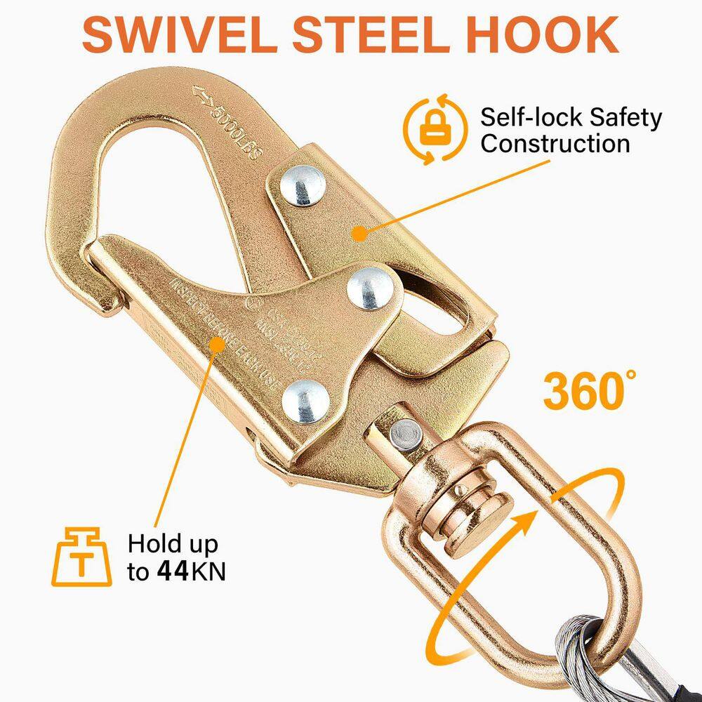 1/2 in. x 10 ft. Galvanized Steel Wire Core Flipline Arborist Climbing Tree Lanyard Kit with Swivel Snap Hook Blue - Hercitys