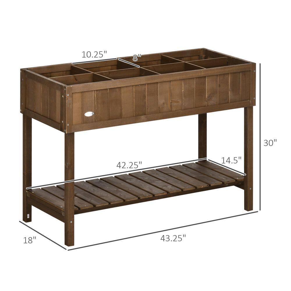 43 in. x 18 in. x 30 in. Brown Raised Garden Bed with 8 Pockets and 1 Shelf, Wooden Elevated Planter Box with Legs - Hercitys