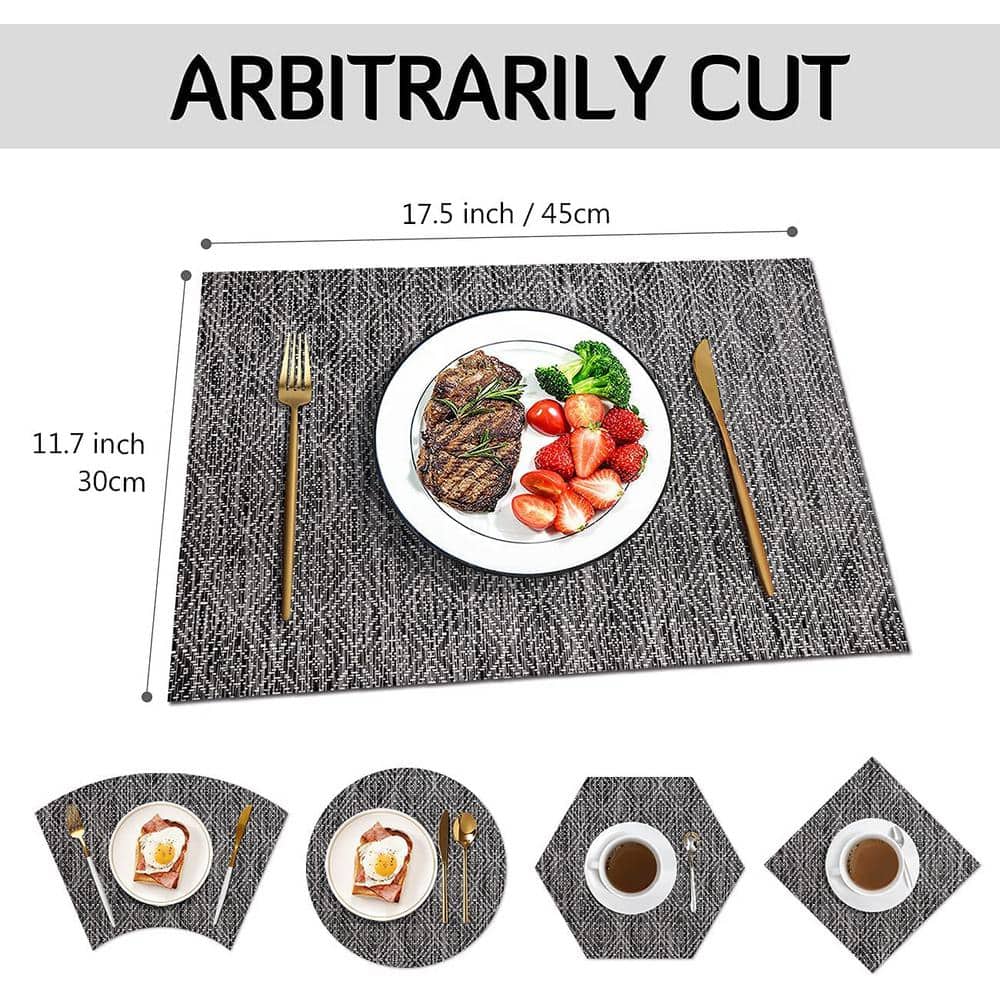 18 in. x 12 in. Black Crossweave Vinyl Placemat (Set of 4) - Hercitys