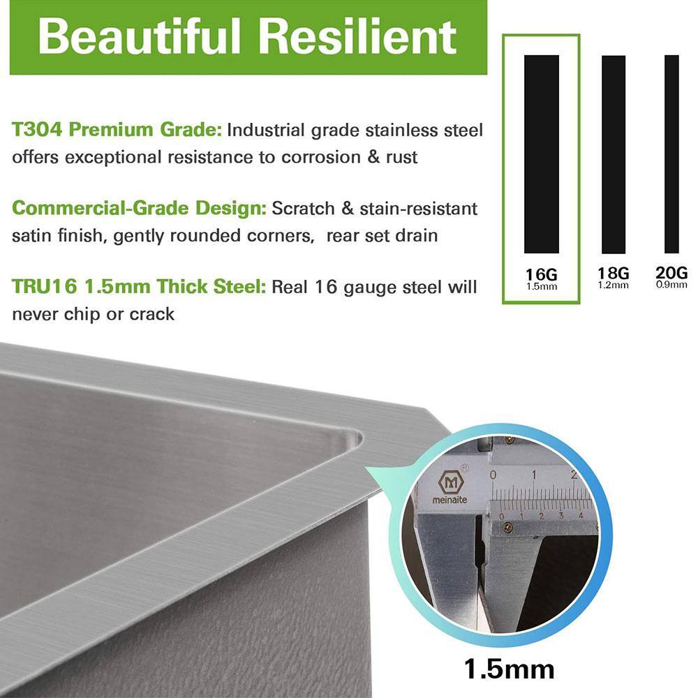 30 in. Undermount Single Bowl 16-Gauge 304 Stainless Steel Kitchen Sink with Bottom Grid and Strainer - Hercitys