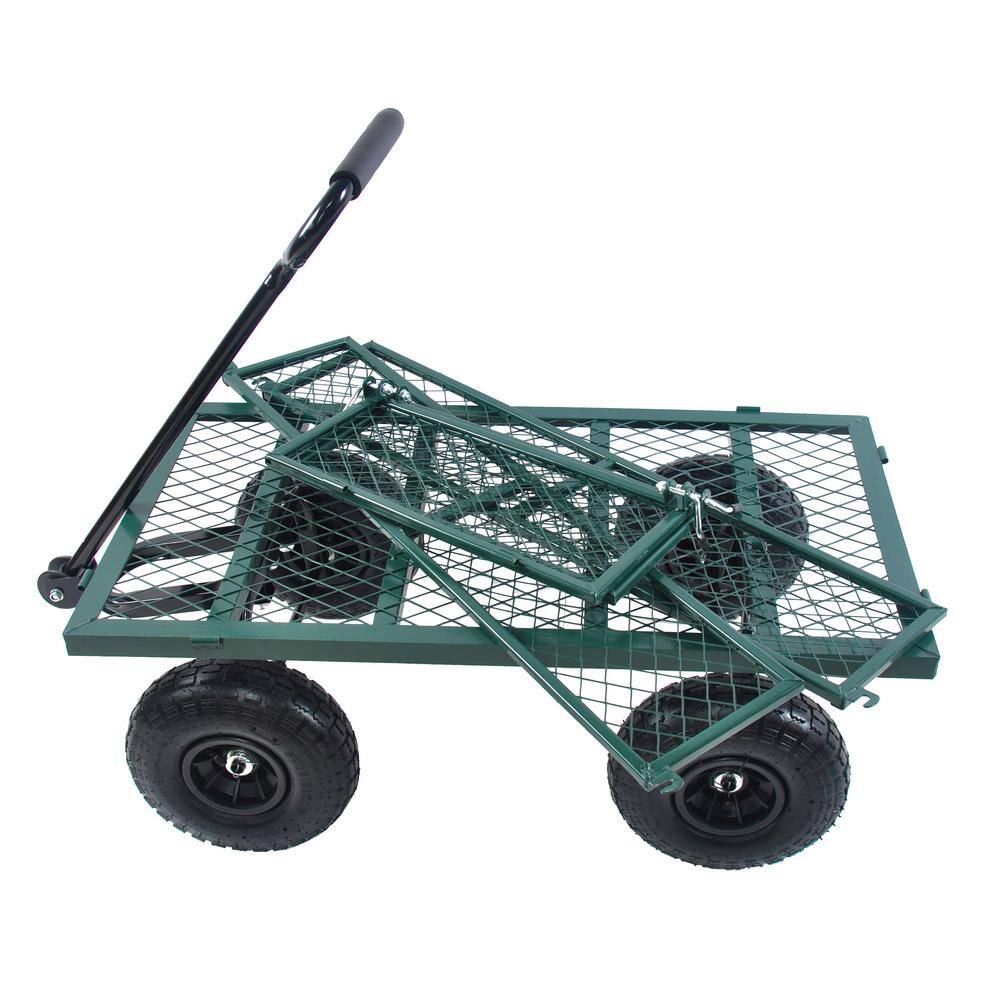 16 cu. ft. Green Metal Wagon Garden Cart - Hercitys