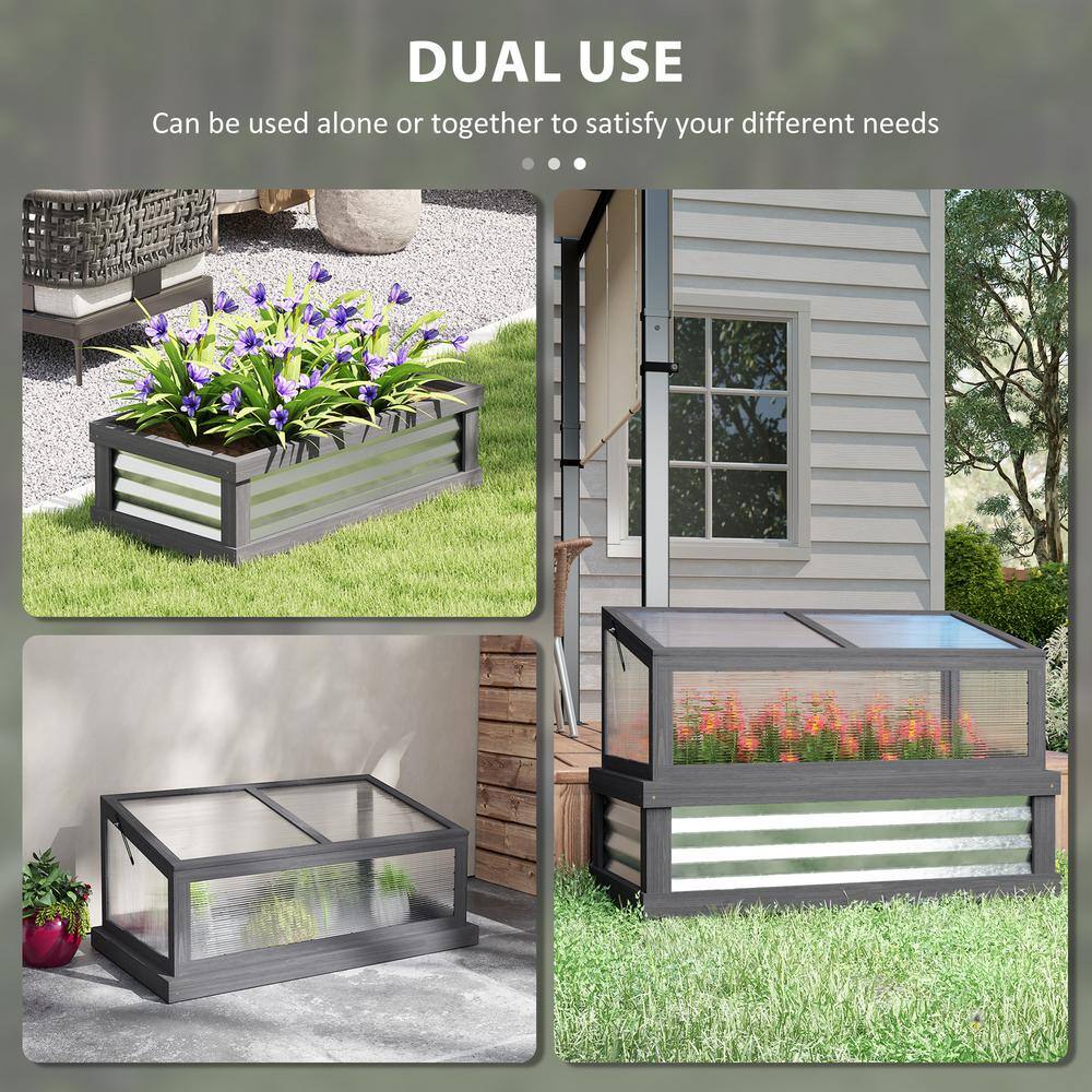 41 in. W x 22.5 in. D x 28.25 in. H Fir Wood, Polycarbonate Gray Wood Cold Frame Greenhouse, Raised Garden Bed - Hercitys